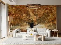 An artistic delicate leaf mural on minimalist wallpaper.