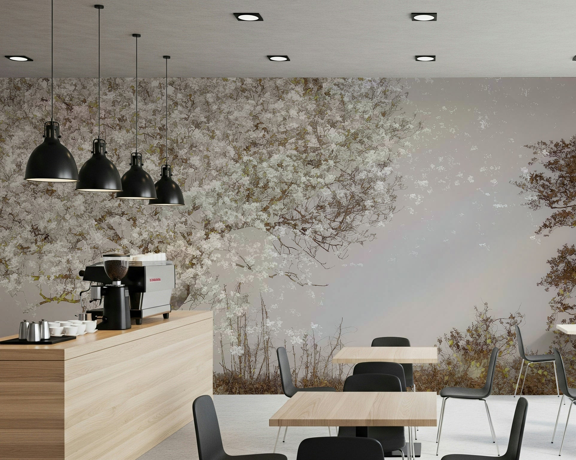 A serene floral landscape wall mural for your decor.