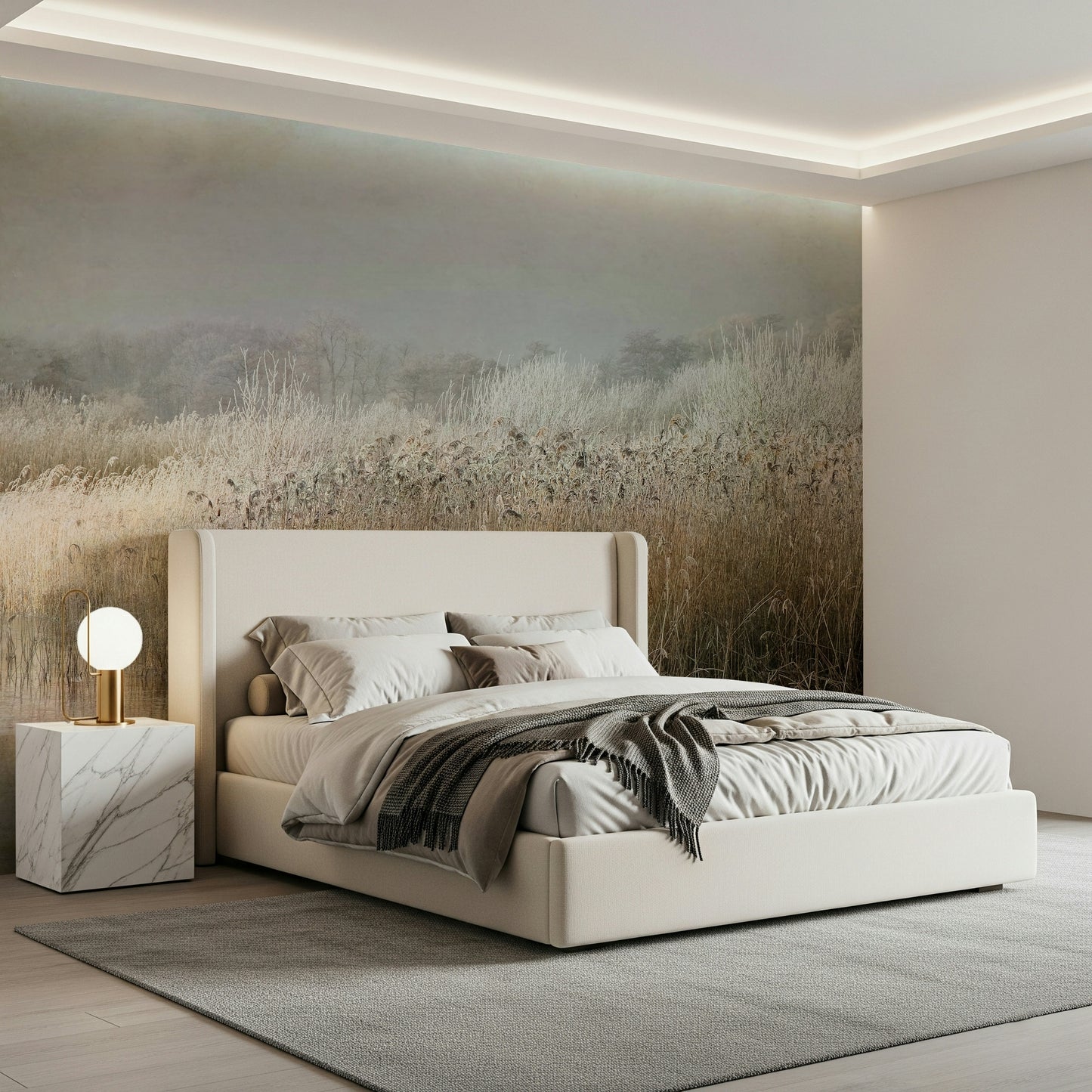 A graceful subtle pattern wall mural in cool, tranquil tones.