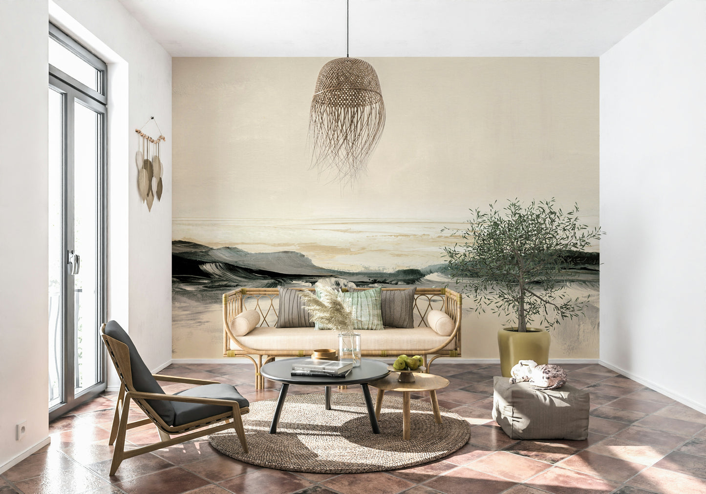 An artistic nature seascape mural for home decor.