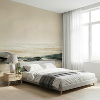 A peaceful open ocean mural on decorative wallpaper.