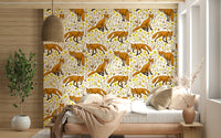 Wall mural with foxes and buttercups — playful and cheerful design for bedrooms or nurseries.