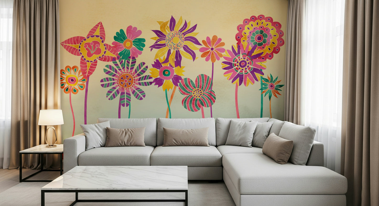Whimsical Fantasy Flowers Wall Mural