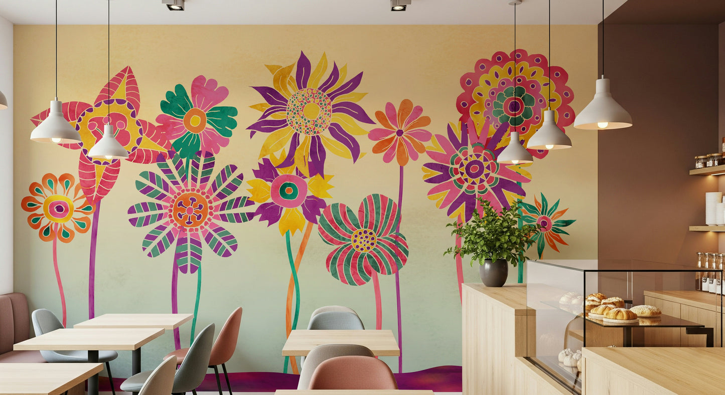 Whimsical Fantasy Flowers Wall Mural
