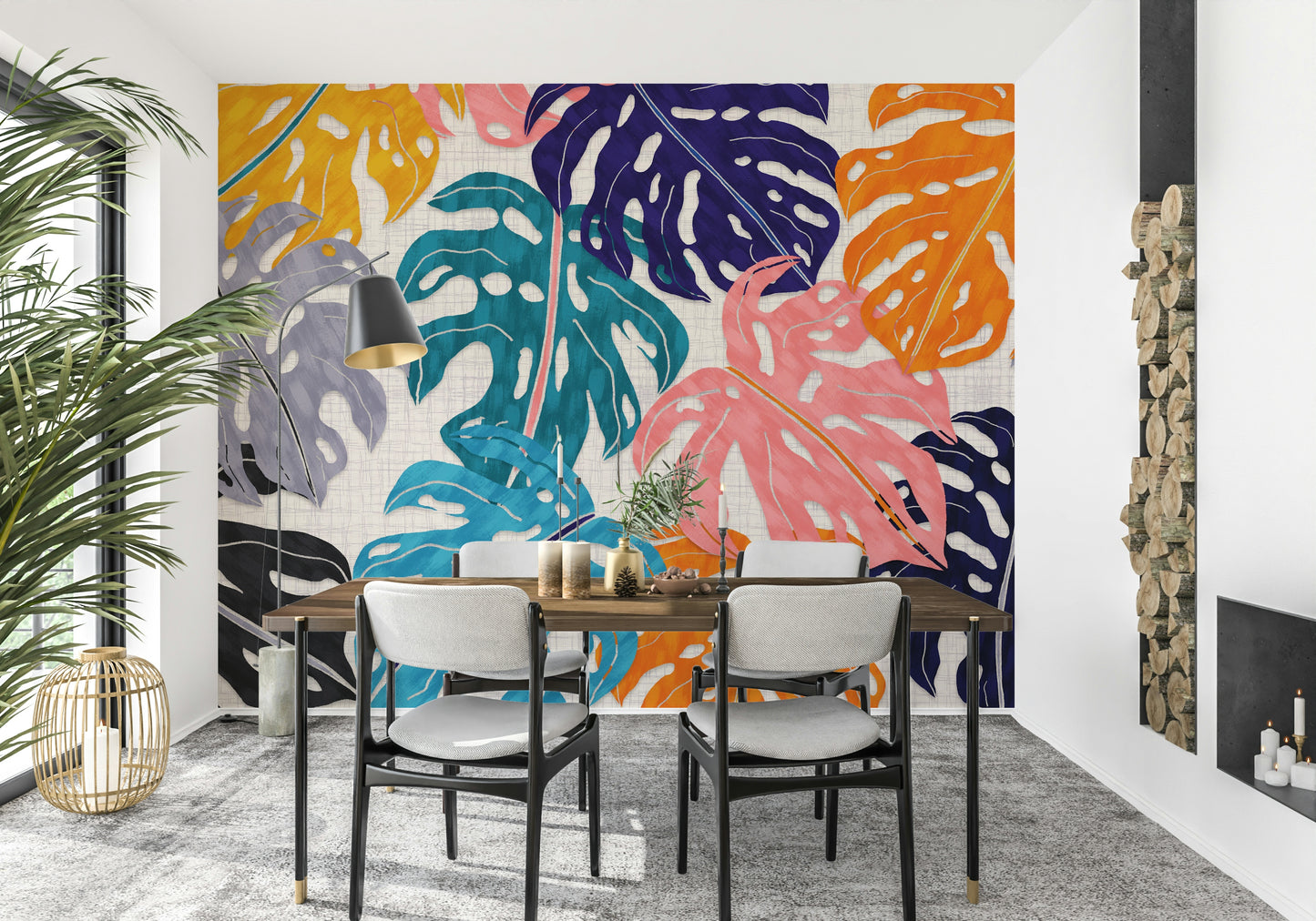 Colorful Bold Monstera Leaves Wall Mural