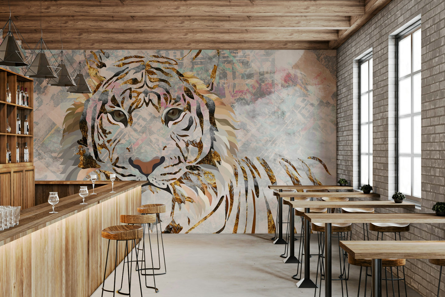 Gilded Tiger Collage Wall Mural -2466698