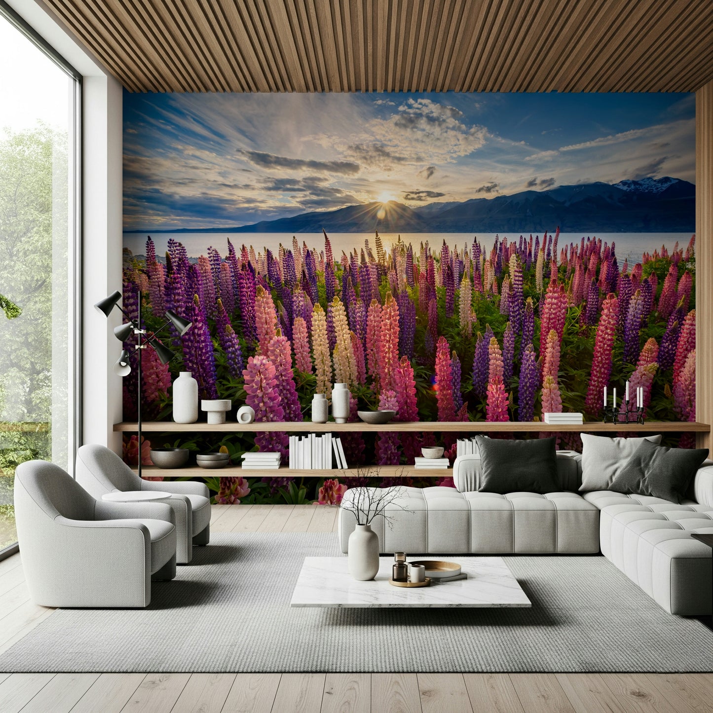 Floral Lake Dawn Wall Mural -2306485