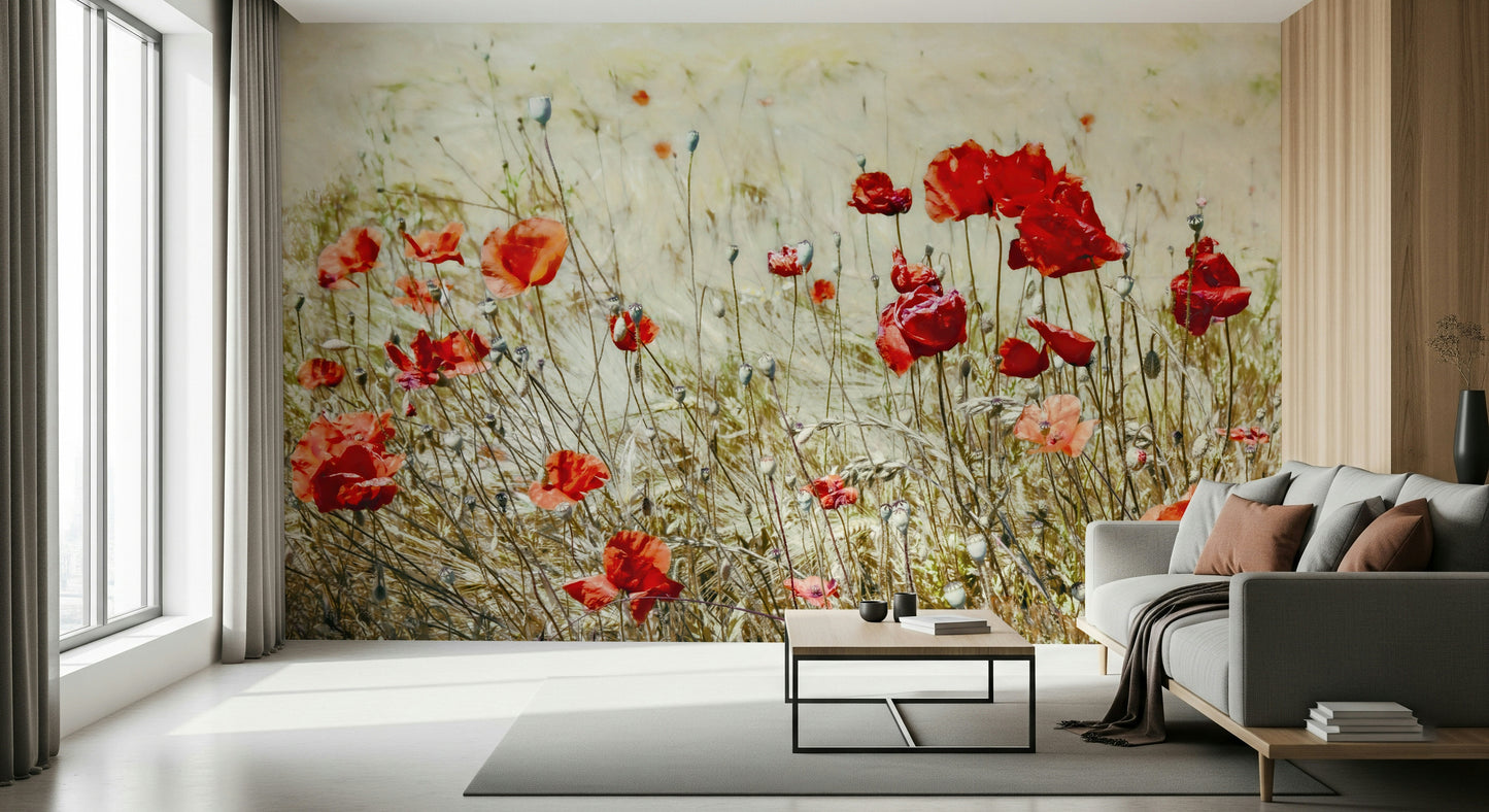 Scarlet Bloom Meadow Wall Mural -2546816
