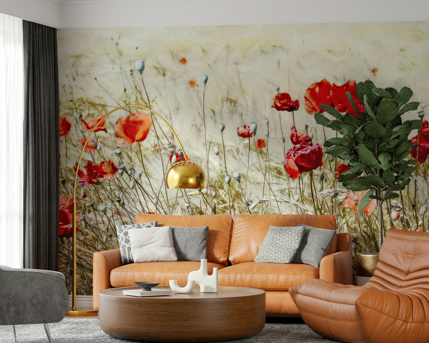 Scarlet Bloom Meadow Wall Mural -2546816