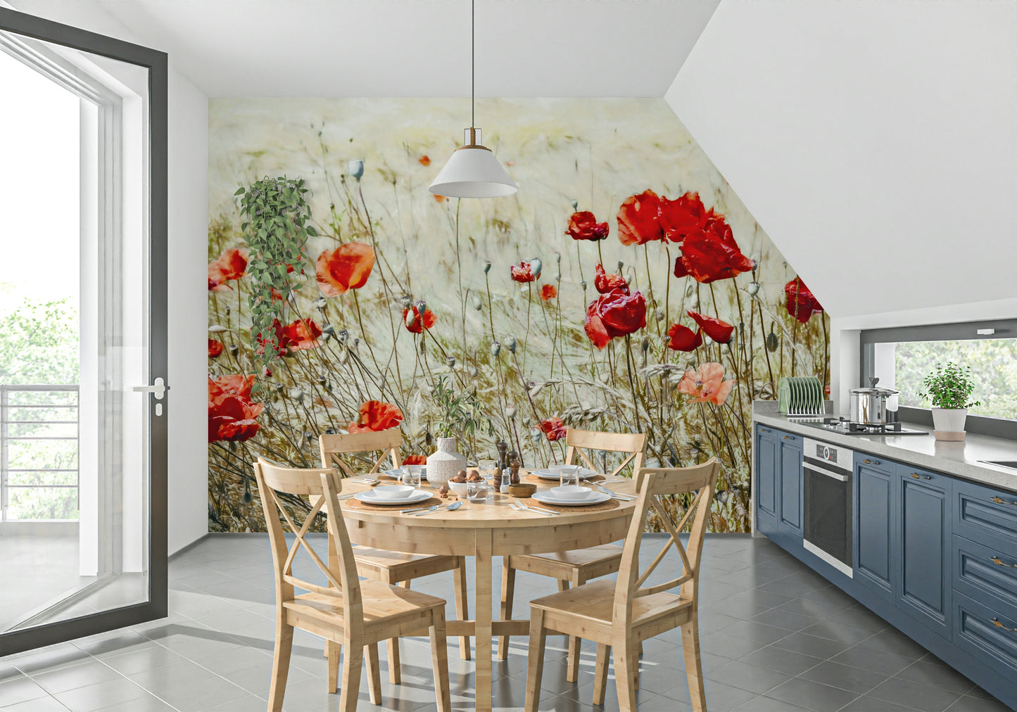 Scarlet Bloom Meadow Wall Mural -2546816