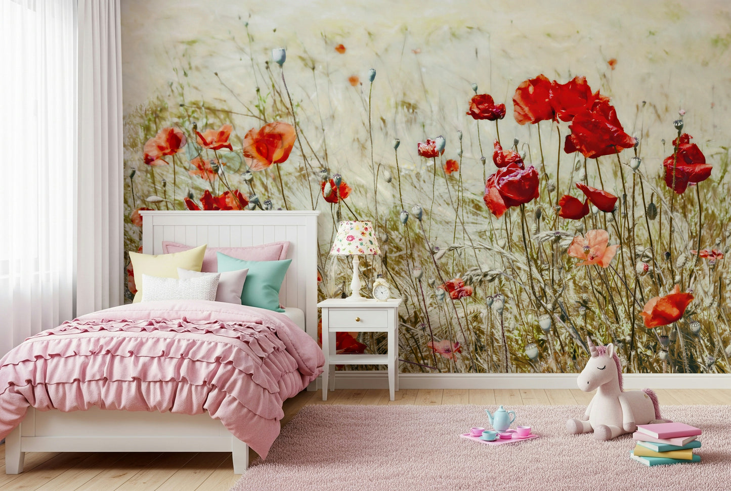 Scarlet Bloom Meadow Wall Mural -2546816