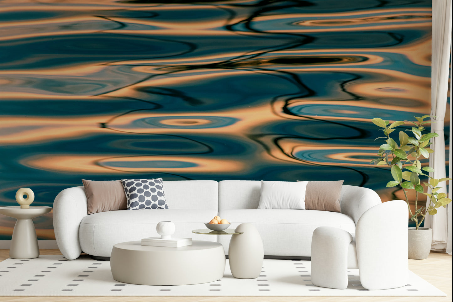 Liquid Gold: Azure Reflections Wall Mural -2218520