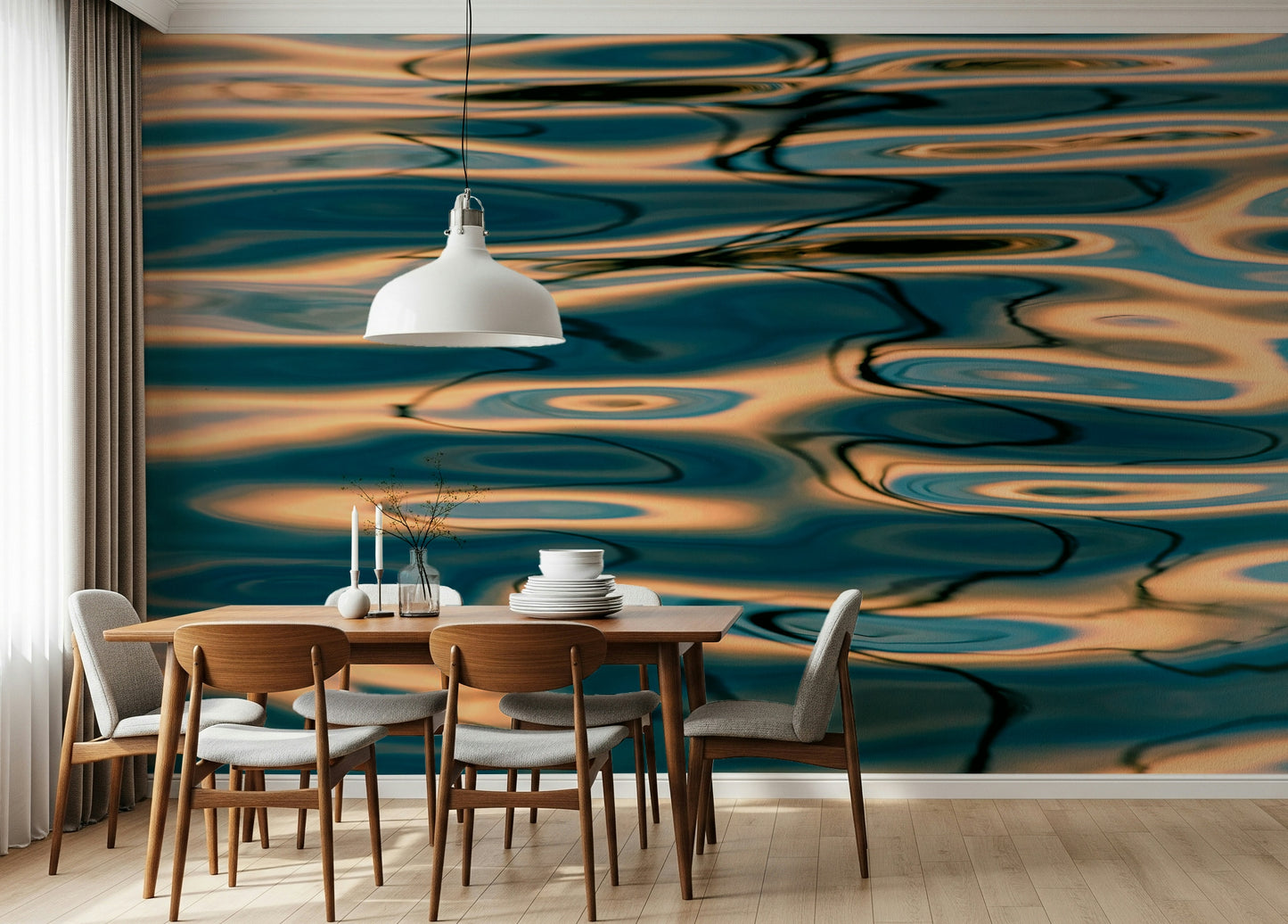 Liquid Gold: Azure Reflections Wall Mural -2218520