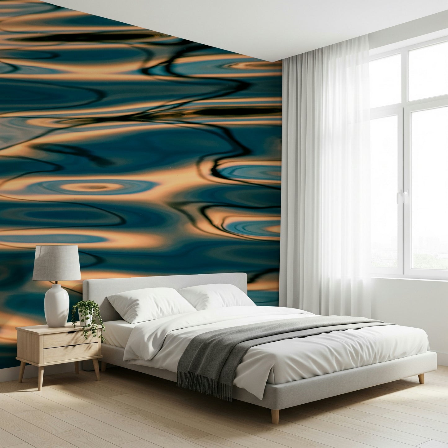 Liquid Gold: Azure Reflections Wall Mural -2218520