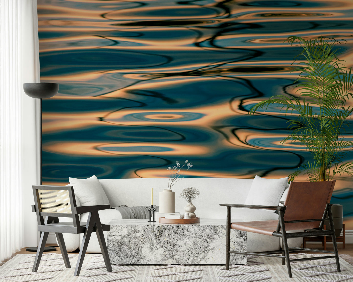 Liquid Gold: Azure Reflections Wall Mural -2218520