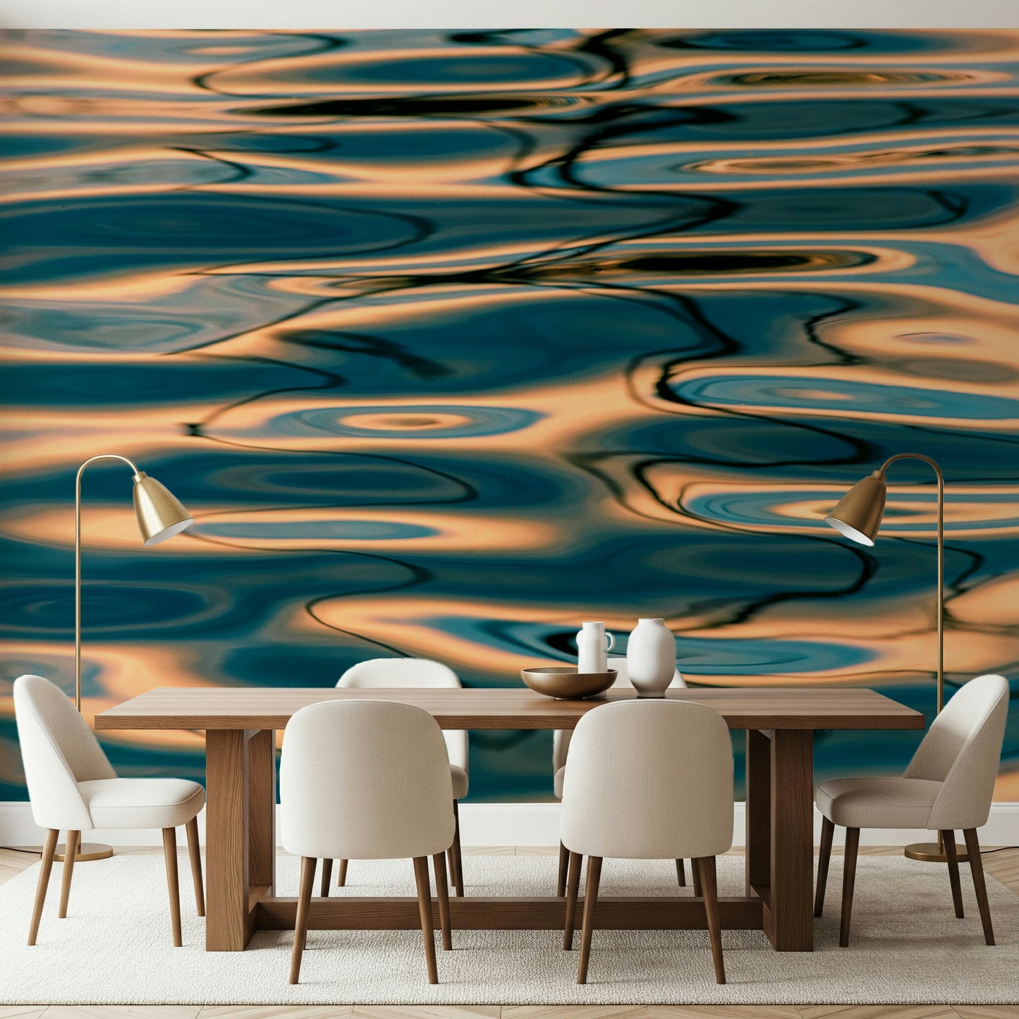 Liquid Gold: Azure Reflections Wall Mural -2218520