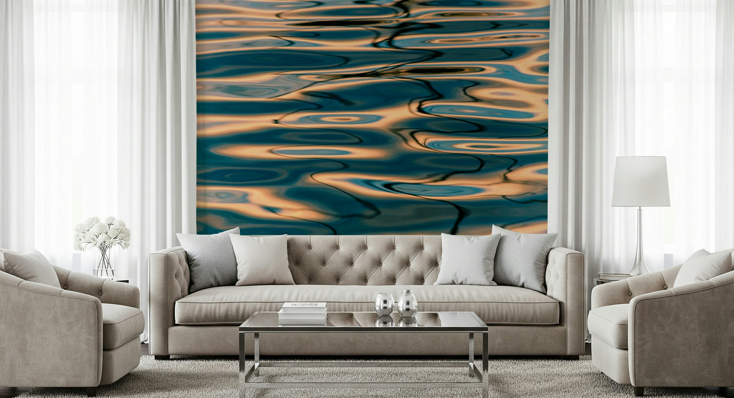 Liquid Gold: Azure Reflections Wall Mural -2218520