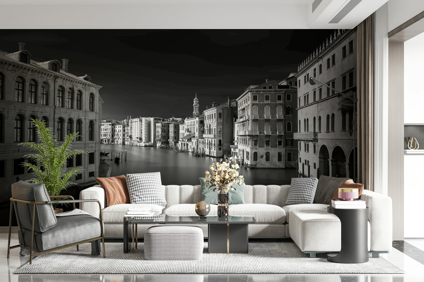 Venetian Echoes: Monochrome Serenity Wall Mural -2318750