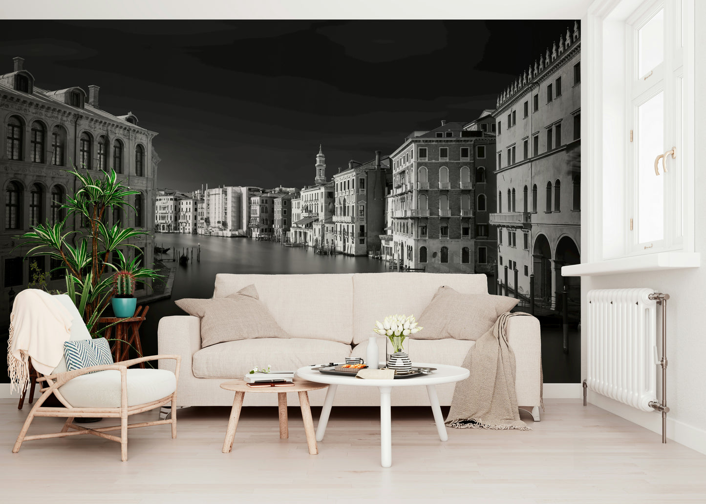 Venetian Echoes: Monochrome Serenity Wall Mural -2318750