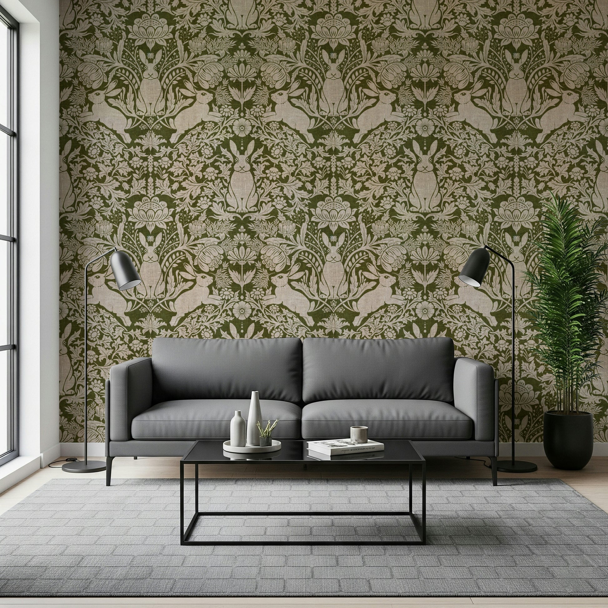 Forest wildlife wallpaper with a detailed hare and green forest background.