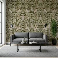 Forest wildlife wallpaper with a detailed hare and green forest background.