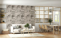 Hand-drawn rural landscape wallpaper with soft lines and subtle shading.