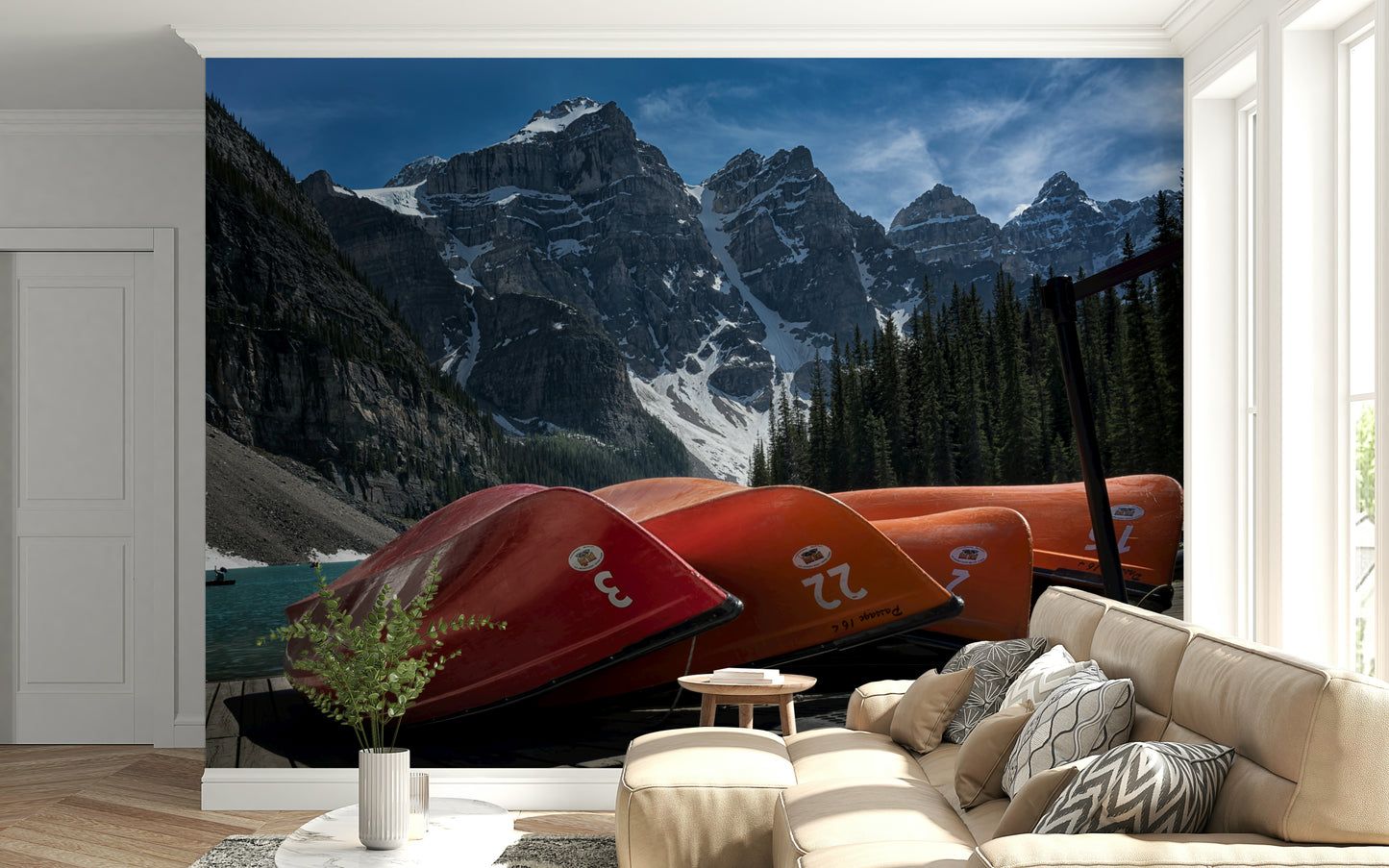 Moraine Lake Canoes Wall Mural -2321250