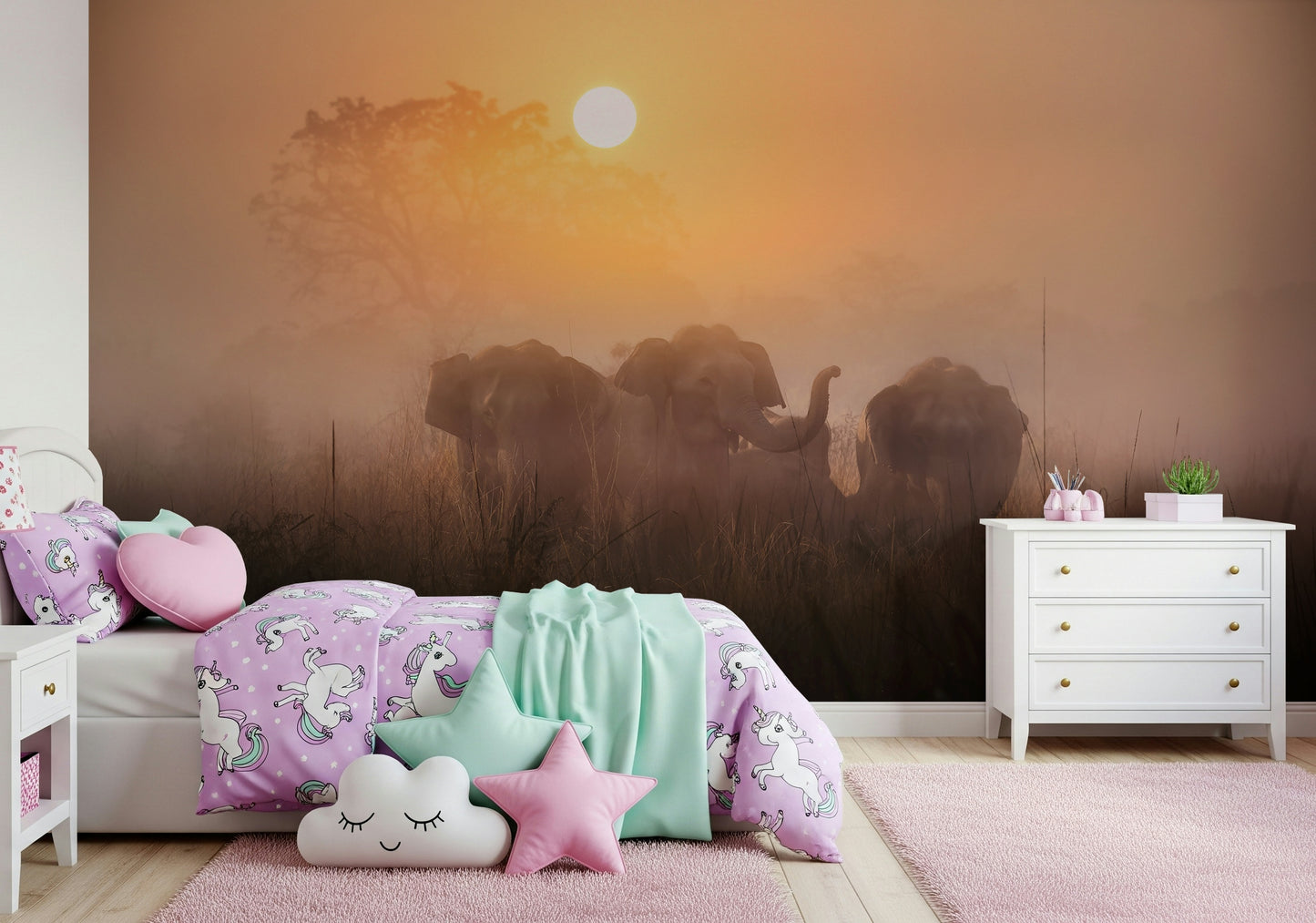 Golden Dawn Elephants Wall Mural -2425886