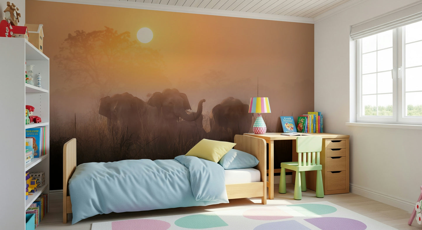 Golden Dawn Elephants Wall Mural -2425886