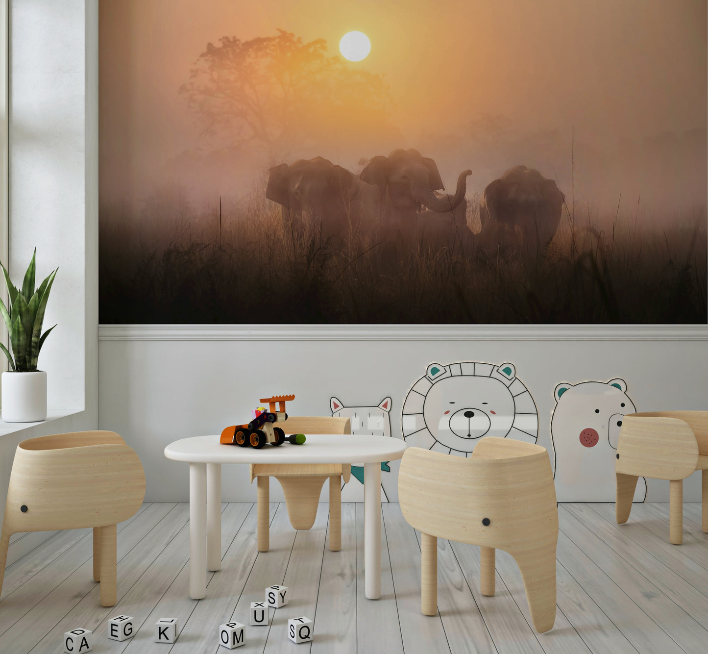 Golden Dawn Elephants Wall Mural -2425886