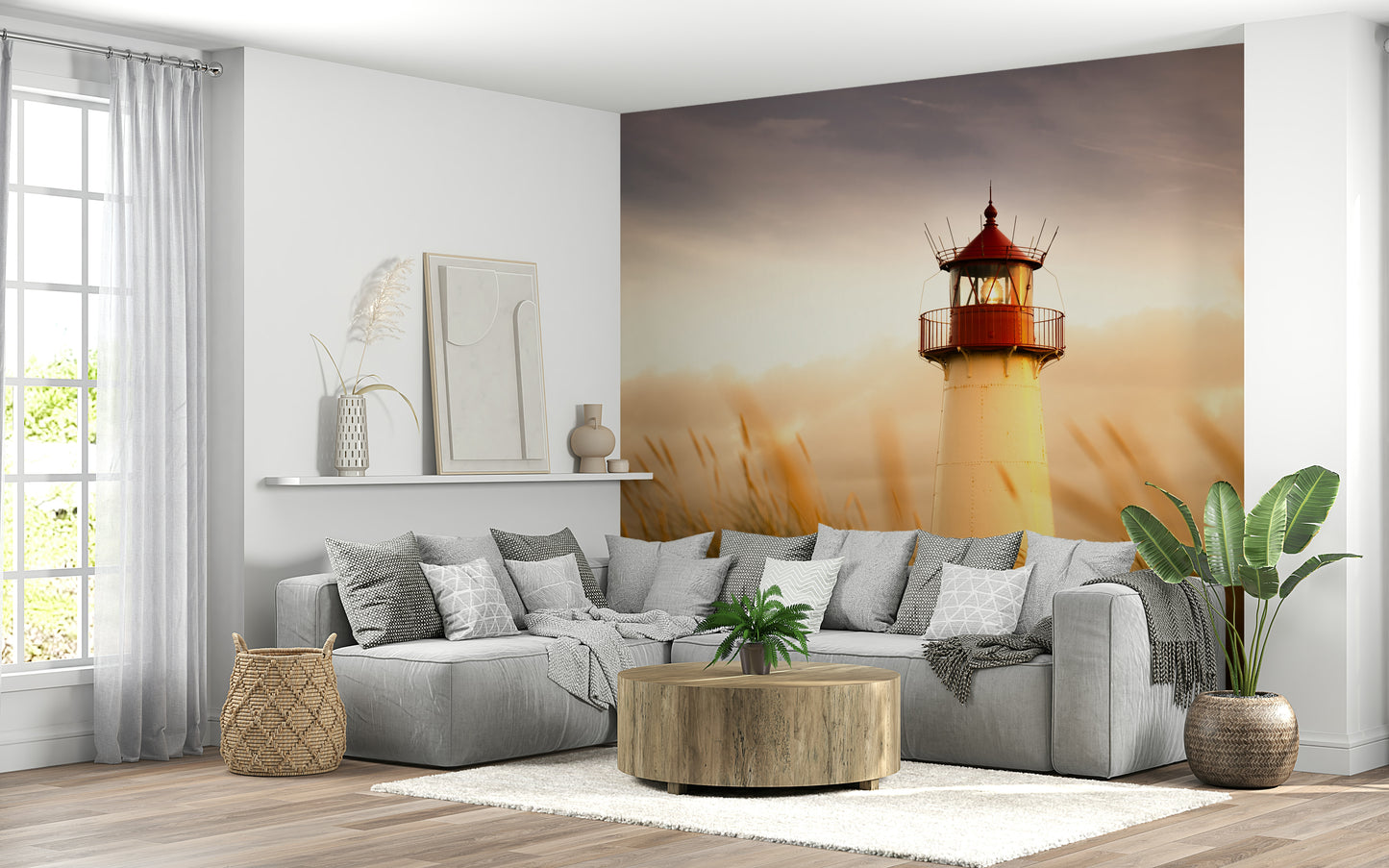 Coastal Beacon's Sunset Glow Wall Mural