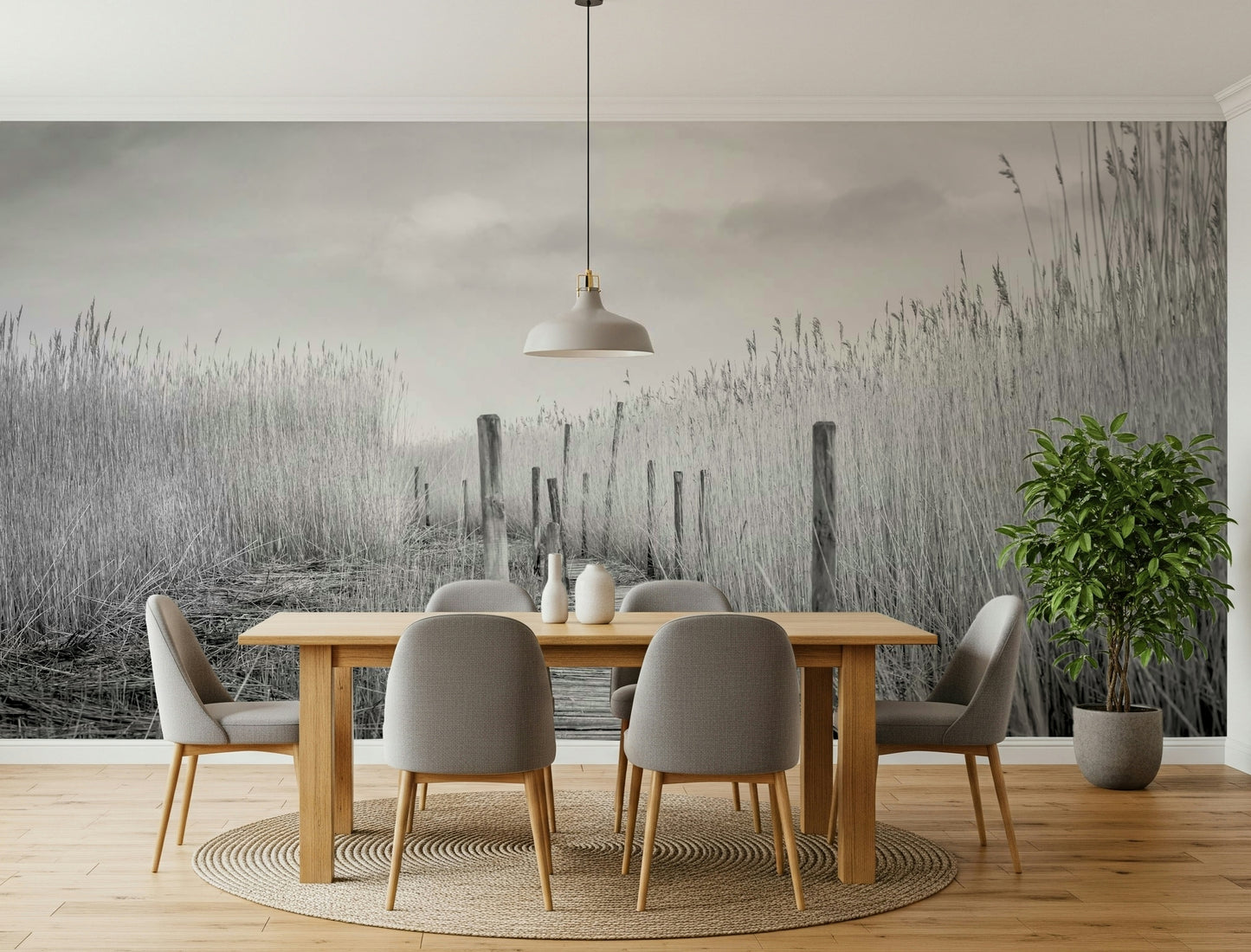 Monochrome Marsh Path Wall Mural -2487649