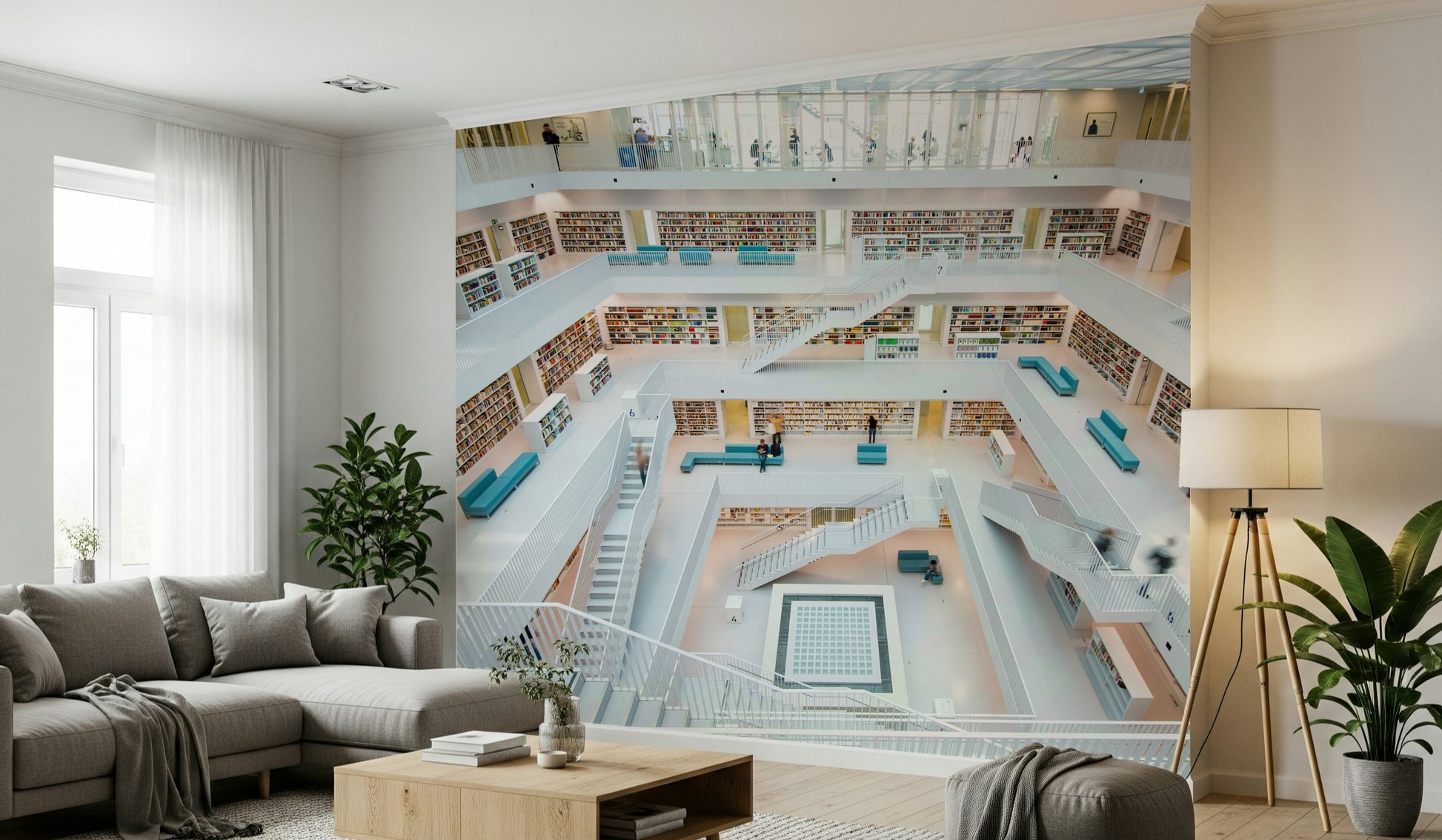 Library Labyrinth Wall Mural featuring endless rows of bookshelves creating a maze-like effect.