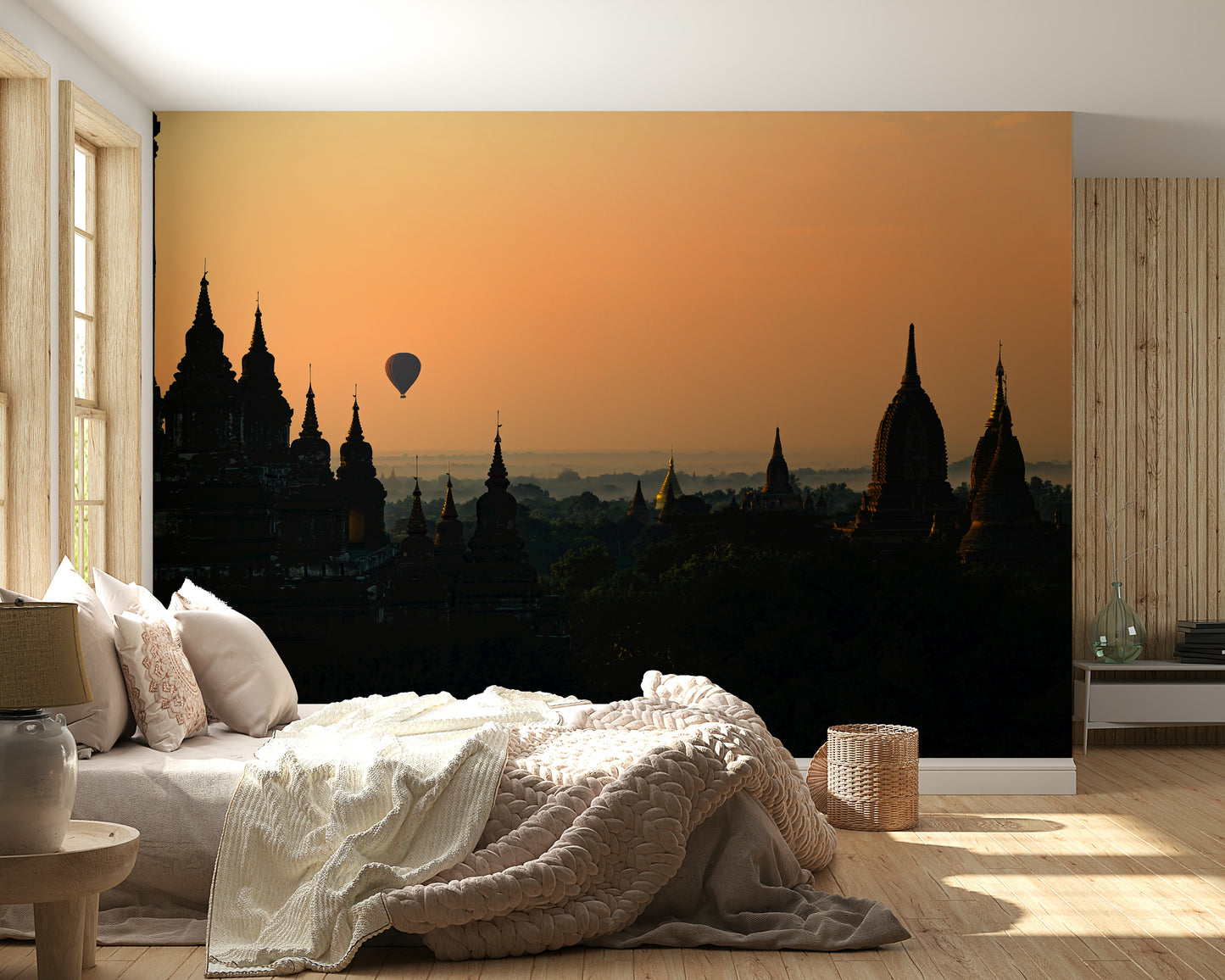 Decorative wall mural showcasing the iconic Bagan temples bathed in dawn glow.