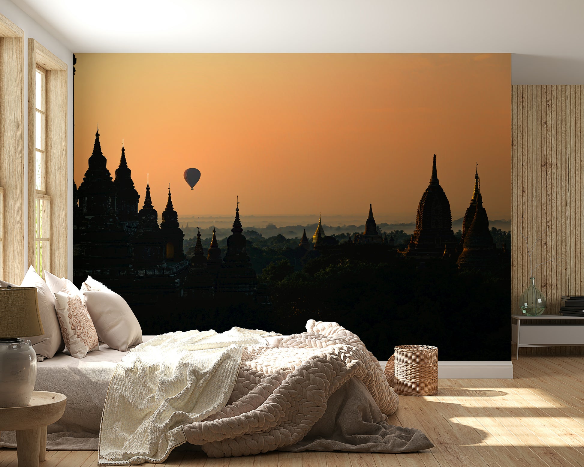 Decorative wall mural showcasing the iconic Bagan temples bathed in dawn glow.