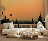 Bagan Dawn Wall Mural — serene sunrise over historic temples and misty landscapes.