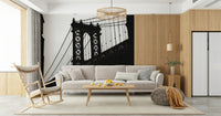 Urban Span Wall Mural featuring a dramatic city bridge silhouette against a colorful skyline.