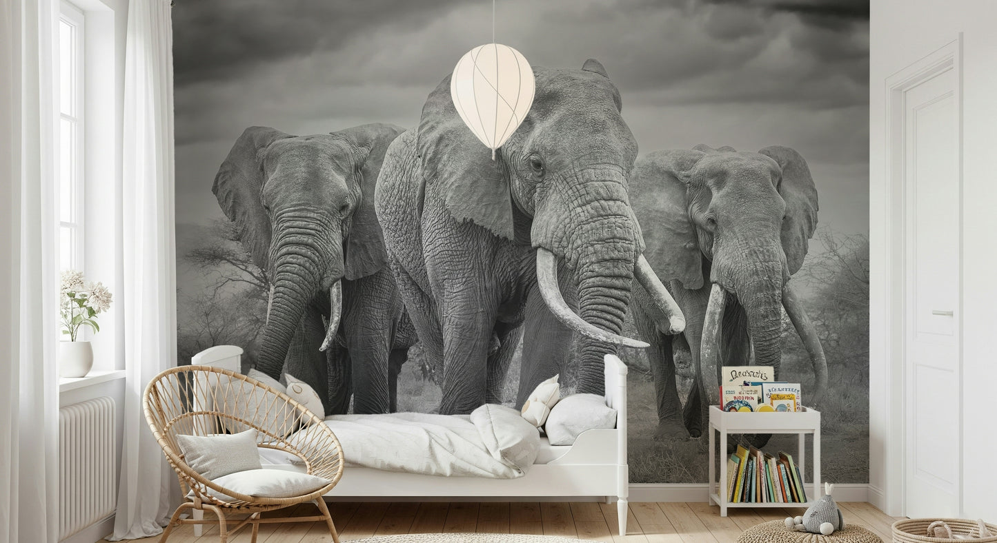 Wildlife-inspired wallpaper with a proud elephant as the central focus of the scene.