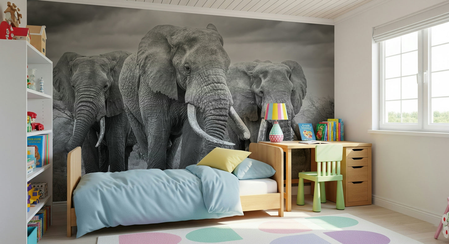Decorative wall mural showcasing a large elephant with detailed textures and regal presence.