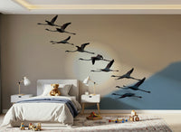 Flamingo Flight at Dusk Wallpaper — serene sunset scene with flamingos in graceful flight.