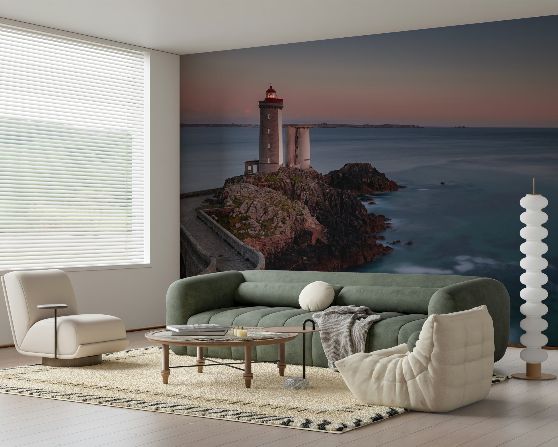 Coastal Beacon Serenity Wallpaper — lighthouse and ocean vistas in soothing tones.