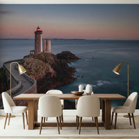 Wall mural with a serene lighthouse scene and calm coastal waters for relaxing interiors.