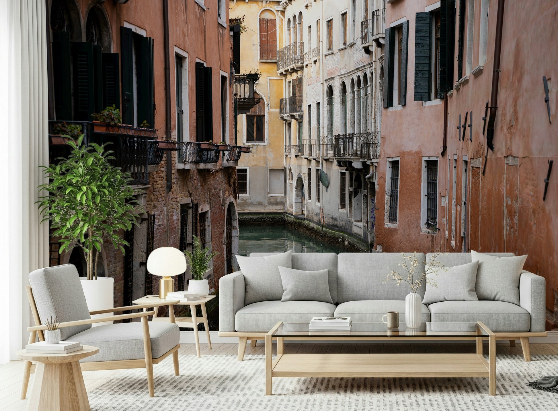 Decorative wall mural showcasing a serene view of Venice’s iconic waterways.