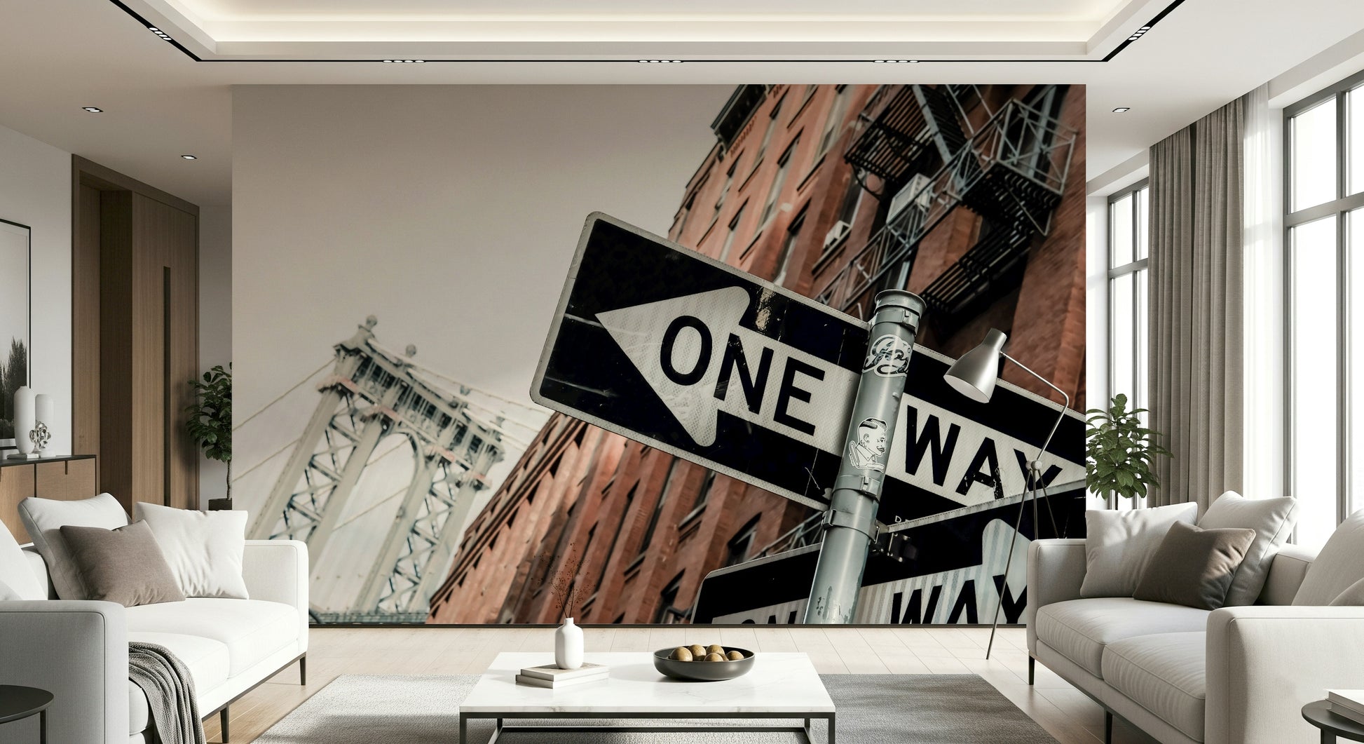 One Way, Brooklyn Wall Mural — iconic New York street scene with authentic city details.