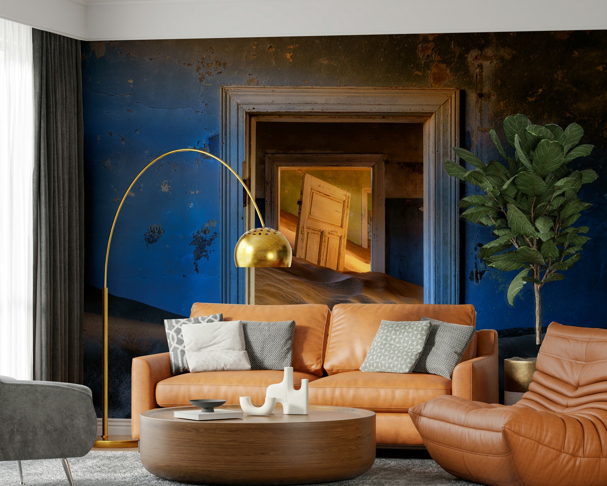 Wall mural with forgotten, dusty rooms evoking a vintage and haunting ambiance.