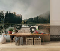 Dockside Dawn Wall Mural – Peaceful sunrise over a quiet dock, reflecting warm morning light on calm waters.
