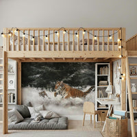 Cute Tiger Cubs Wall Mural – Detailed mural highlighting playful tigers in a serene snow-covered habitat.