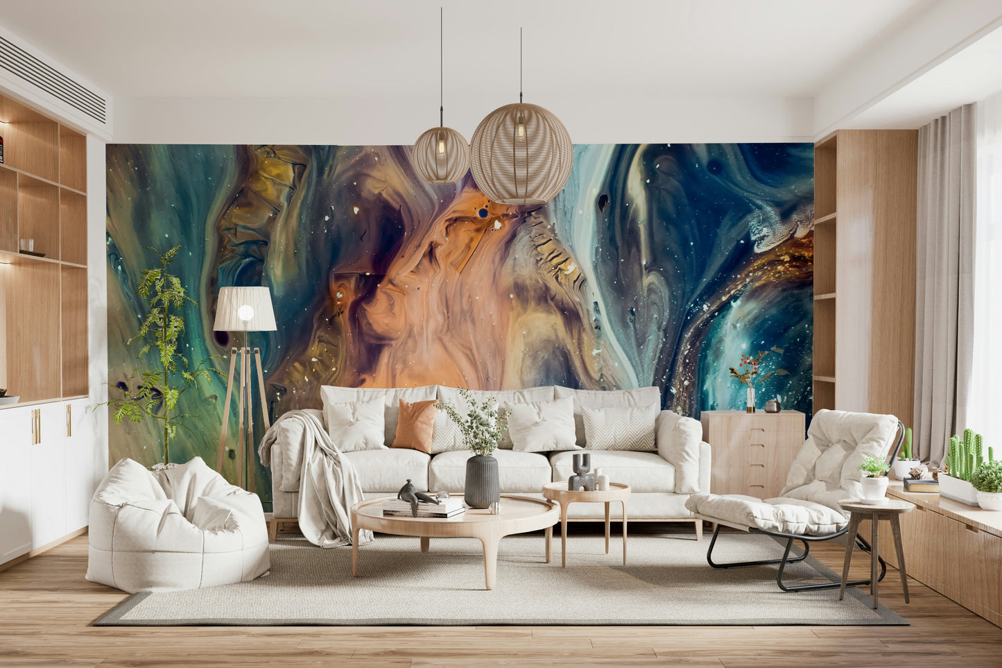 Vibrant Galaxy Wall Mural – Swirling colors and fluid textures creating an immersive celestial environment.