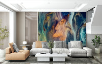 Universe in Motion Wall Mural – Energetic mural showing planets, stars, and nebulae blending in abstract fluid forms.