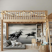 Equestrian Thrill Wall Mural – Bold, lively design capturing the adrenaline and intensity of a horse race.